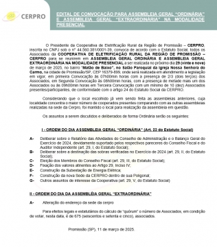 Edital de Convocação - Assembleia Geral Ordinária